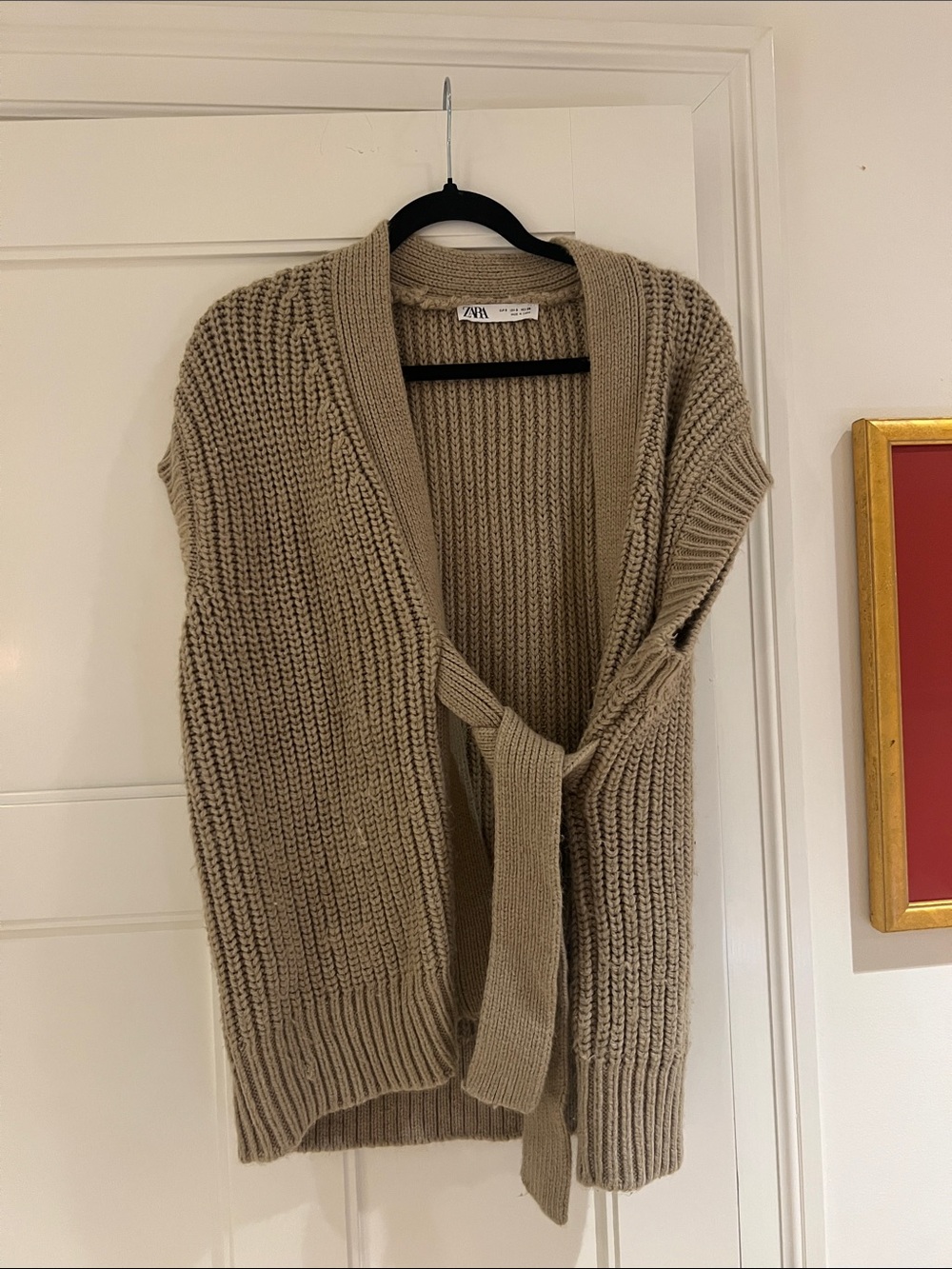 ZARA Taupe Knit Wrap Cardigan with Self-Tie